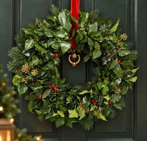 Small handcrafted fresh foliage door wreath