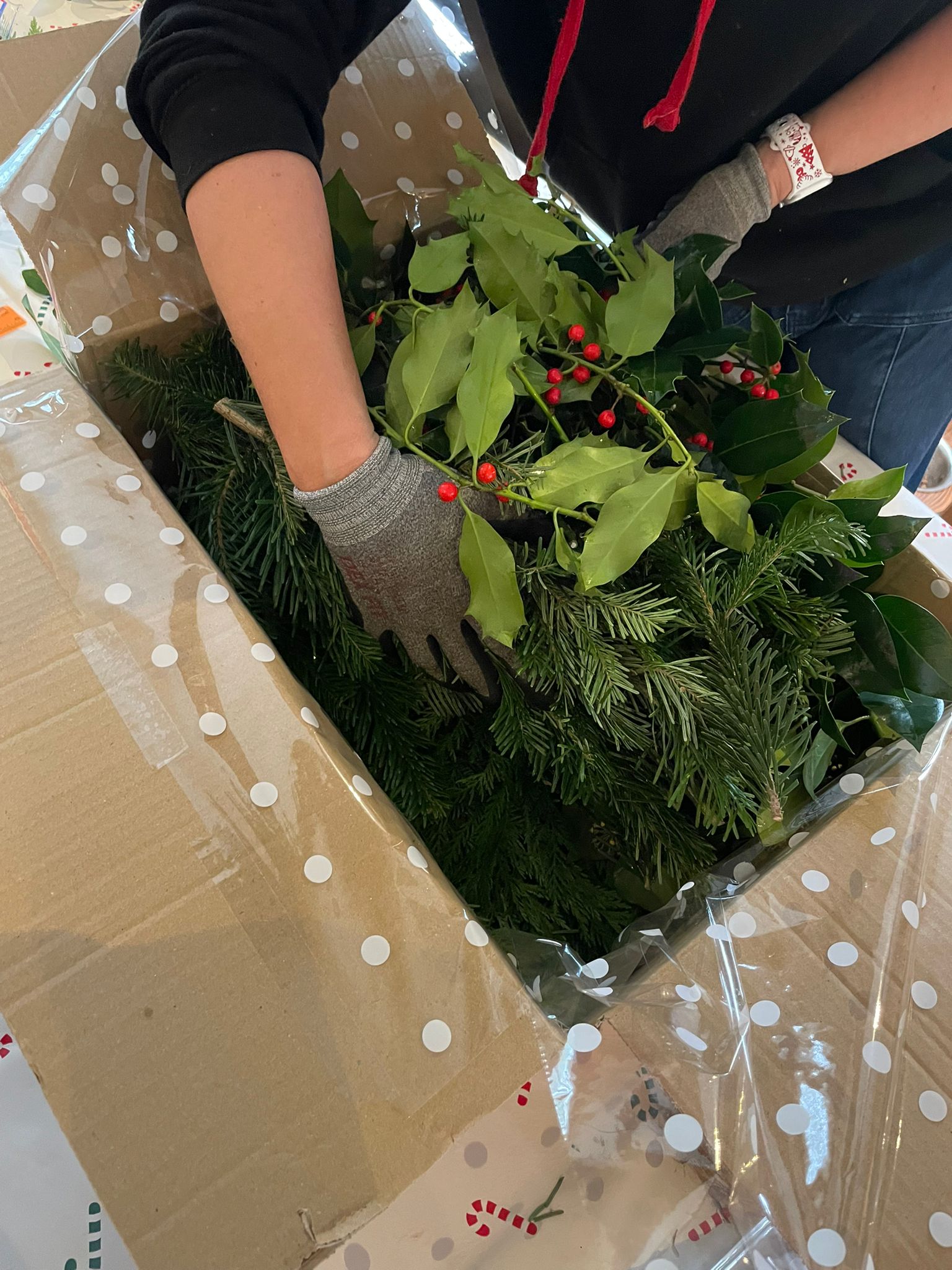 DIY Christmas wreath box with materials for making a festive wreath at home