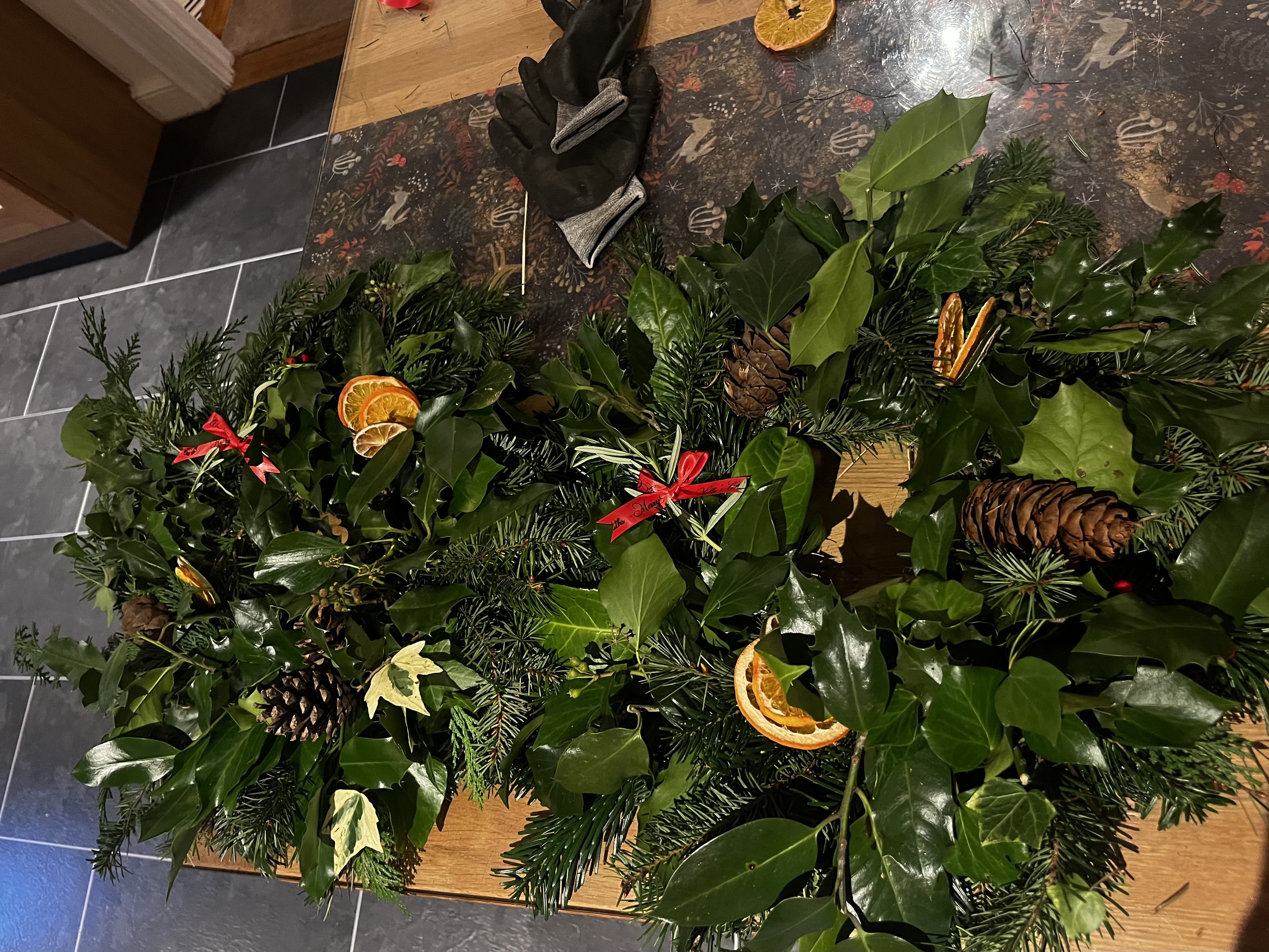 Natural remembrance wreath made with fresh seasonal foliage